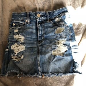 Distressed jean skirt